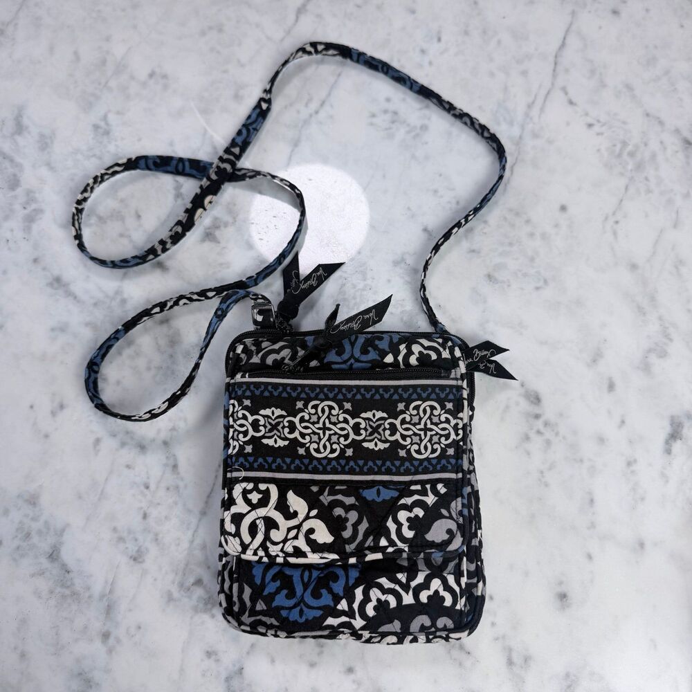 Vera Bradley Heather Crossbody Bag Small in Black/Blue/White - Zipp
